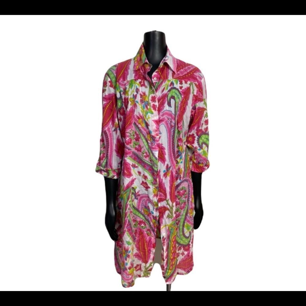 Le Lis Blanc Pink Paisley Print Mini Shirt Dress / Tunic/ Cover up S